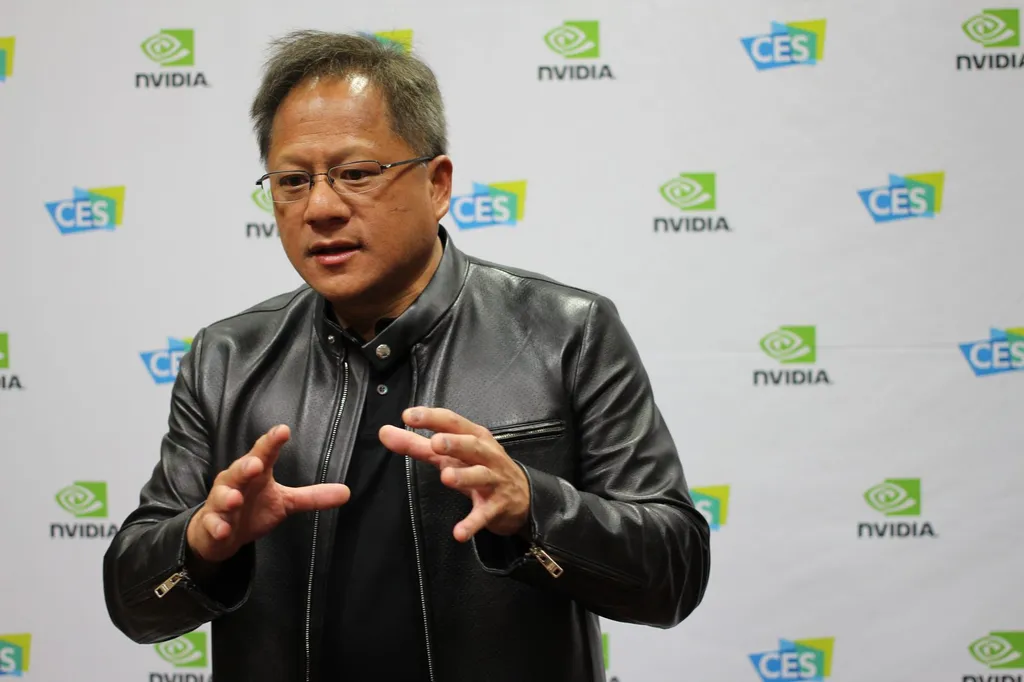 Nvidia chief executive Jensen Huang gesticulating while speaking on stage. Photo: Maurizio Pesce / Wikimedia Commons (CC BY 2.0).