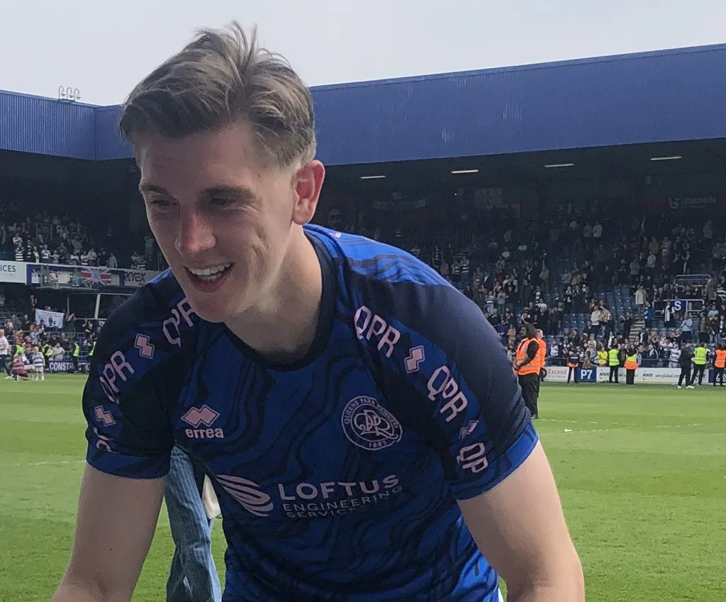 Republic of Ireland and Queens Park Rangers defender Jimmy Dunne in a QPR shirt on the pitch in 2025.