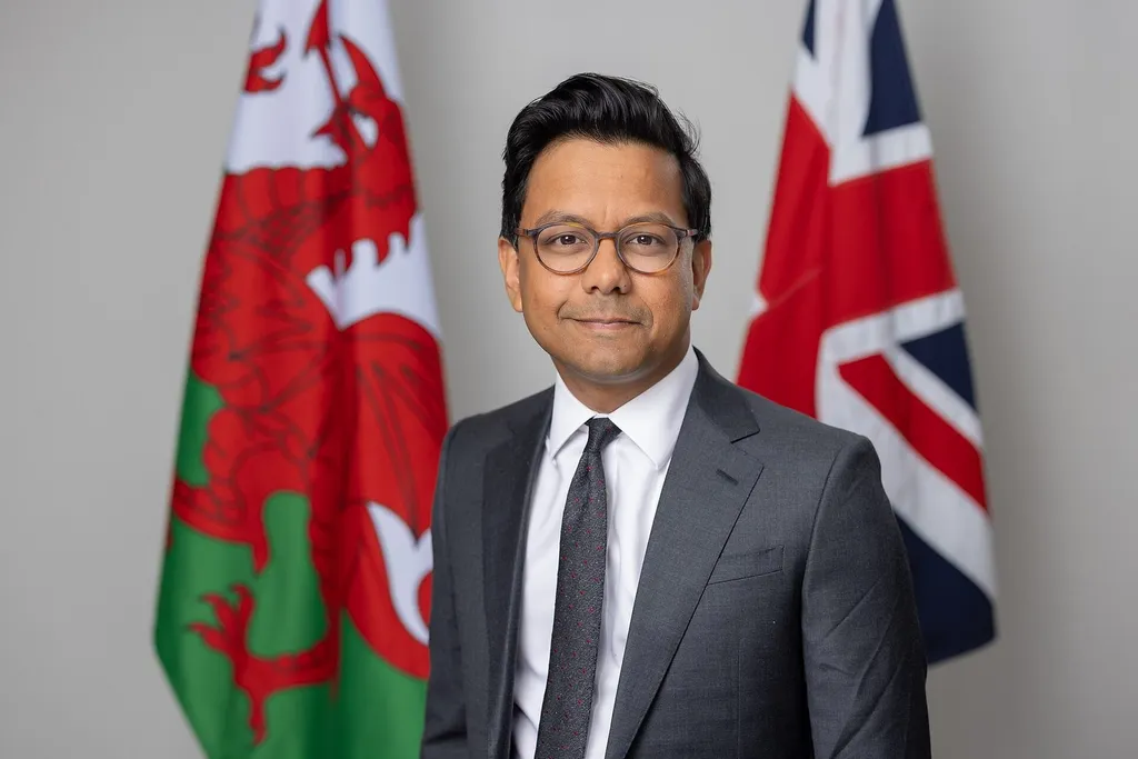 Official portrait of AI minister Kanishka Narayan with the flags of Wales and the United Kingdom