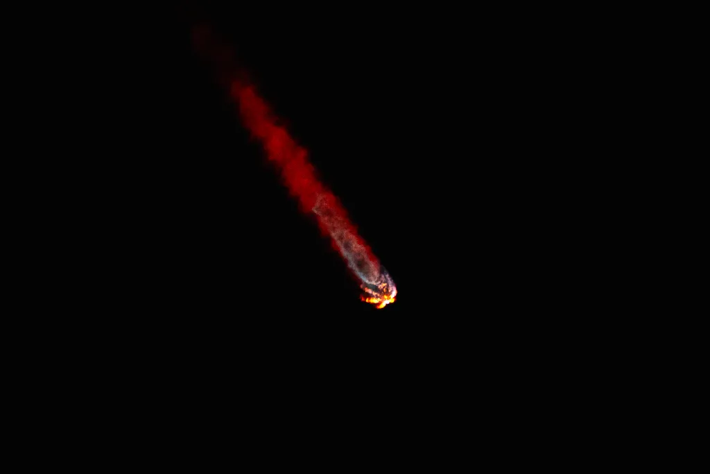 A Falcon 9 rocket carrying Starlink satellites launches from Launch Complex 39A at Kennedy Space Center, Florida.