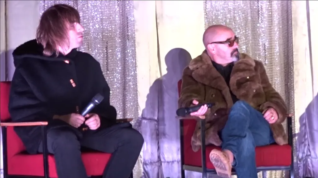 Liam Gallagher (left) seated alongside Paul Arthurs at the Berlin premiere of the Oasis documentary Supersonic in 2016