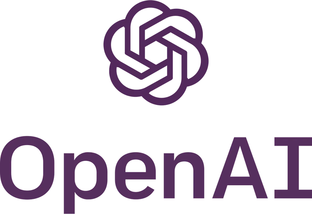 The OpenAI logo and wordmark in purple against a black background