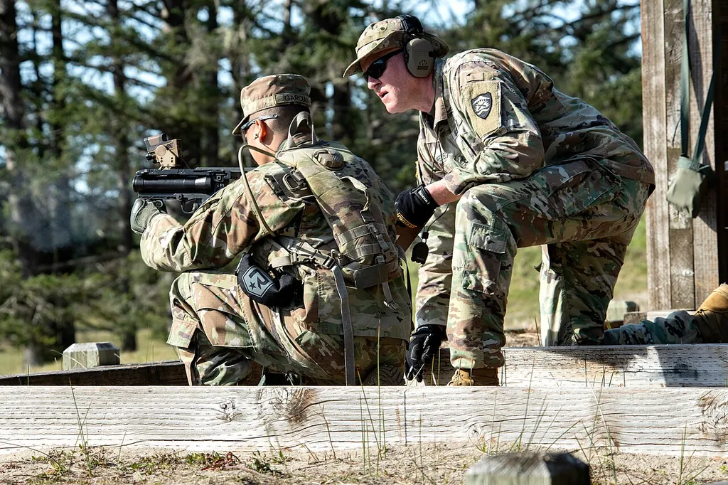 Two Oregon National Guard soldiers during a training event at Camp Rilea, Oregon