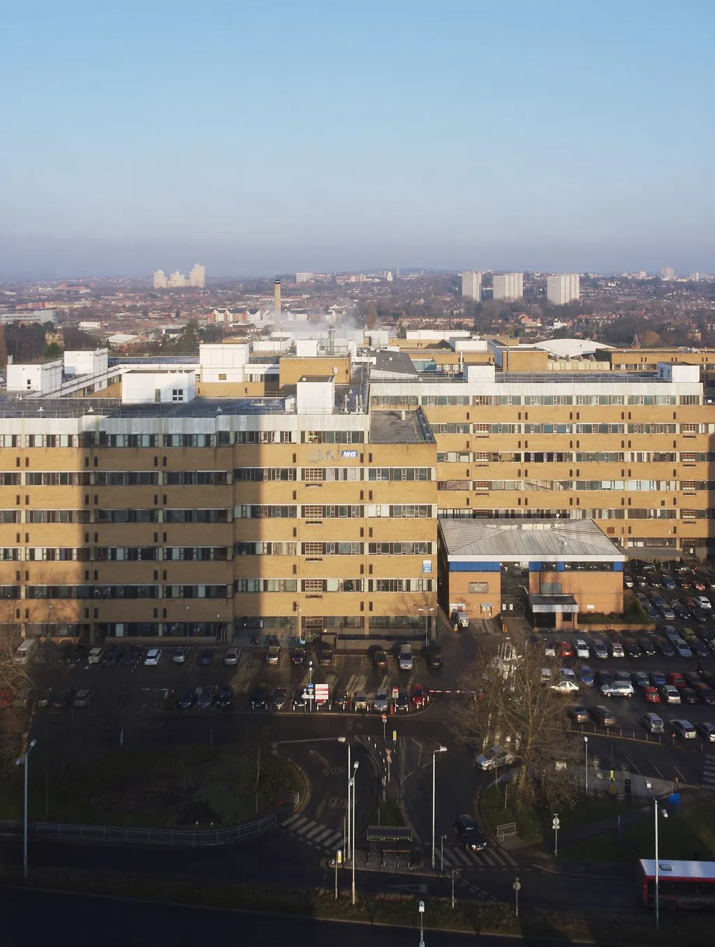 Queen's Medical Centre in Nottingham, showing the QMC NHS hospital building