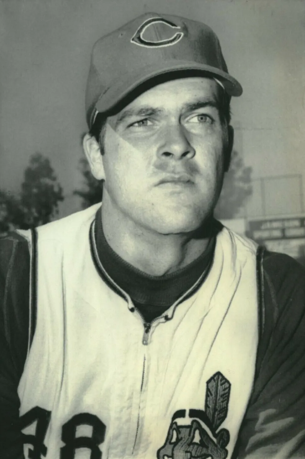 Sam McDowell, the Cleveland Indians left-hander, pictured in his playing days wearing a Cleveland cap and jersey bearing the number 48.