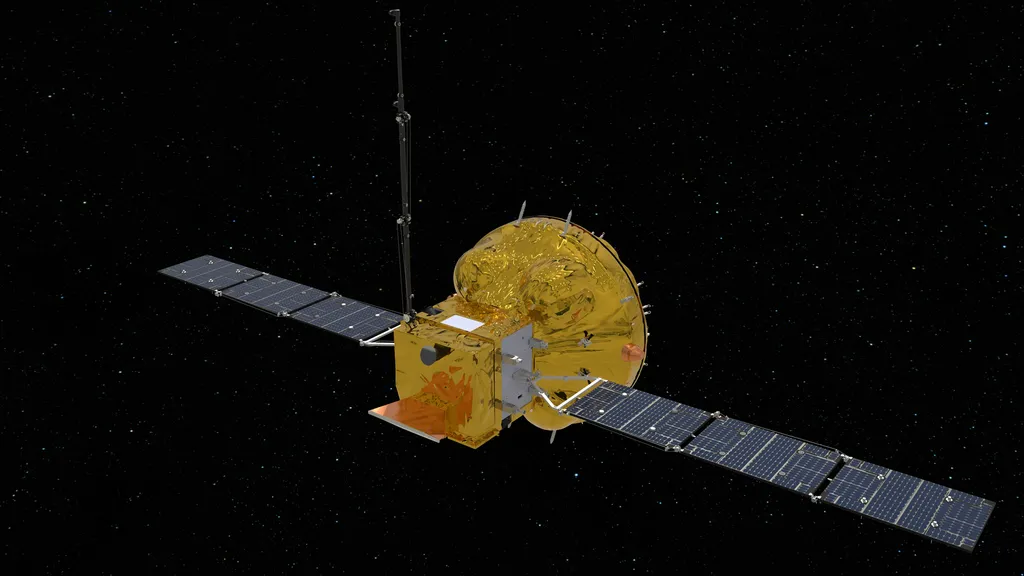 Artist's impression of the SMILE spacecraft flying above Earth's aurora-lit atmosphere.