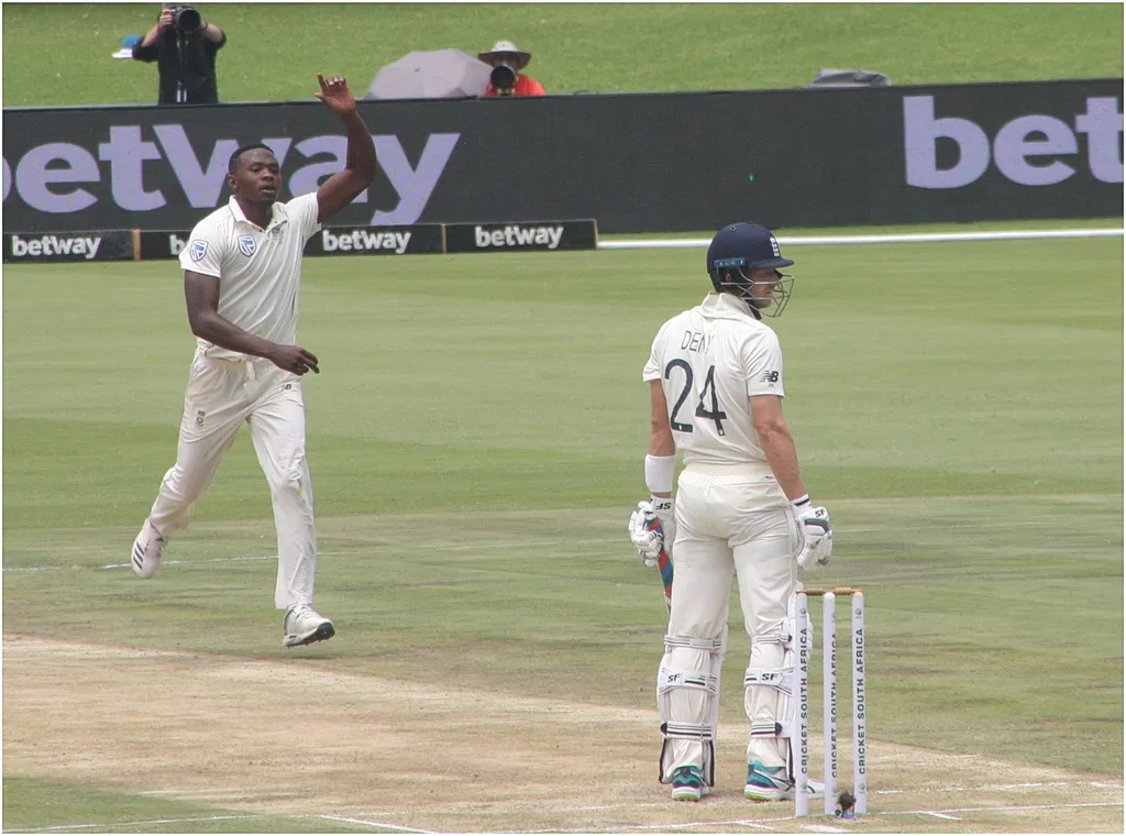 South Africa fast bowler Kagiso Rabada appealing during a Test match; Rabada took 4 for 77 in Australia's second innings at Gqeberha.