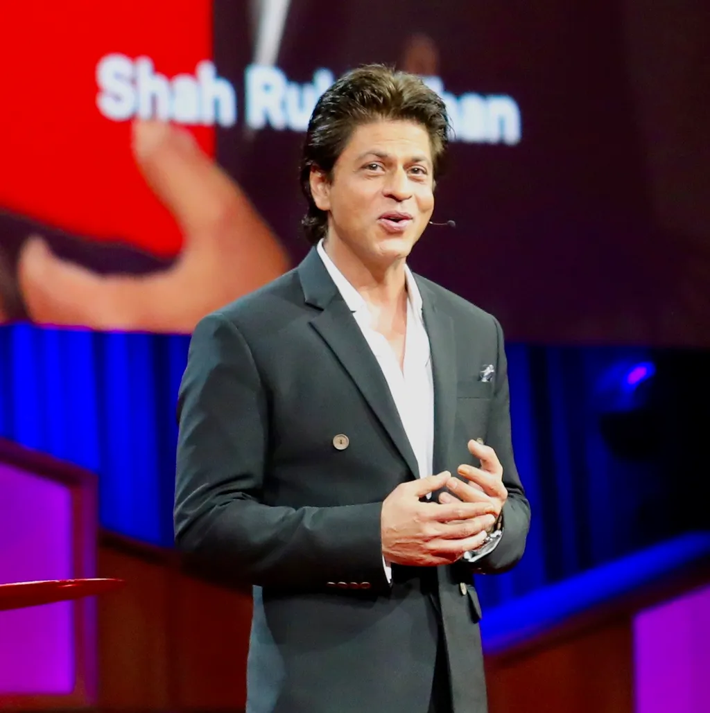Shah Rukh Khan speaking on stage at TED2017