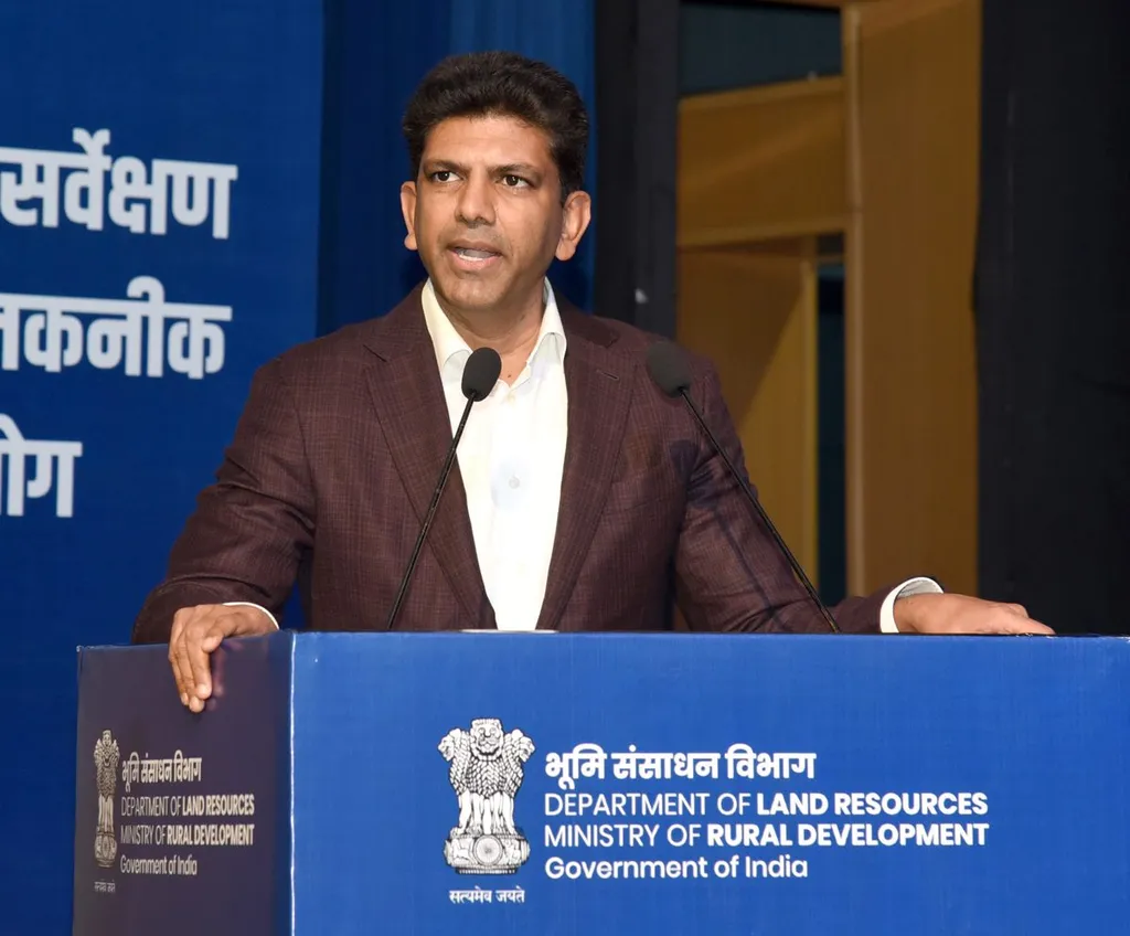Minister of State for Communications Chandra Sekhar Pemmasani speaking at a Government of India podium