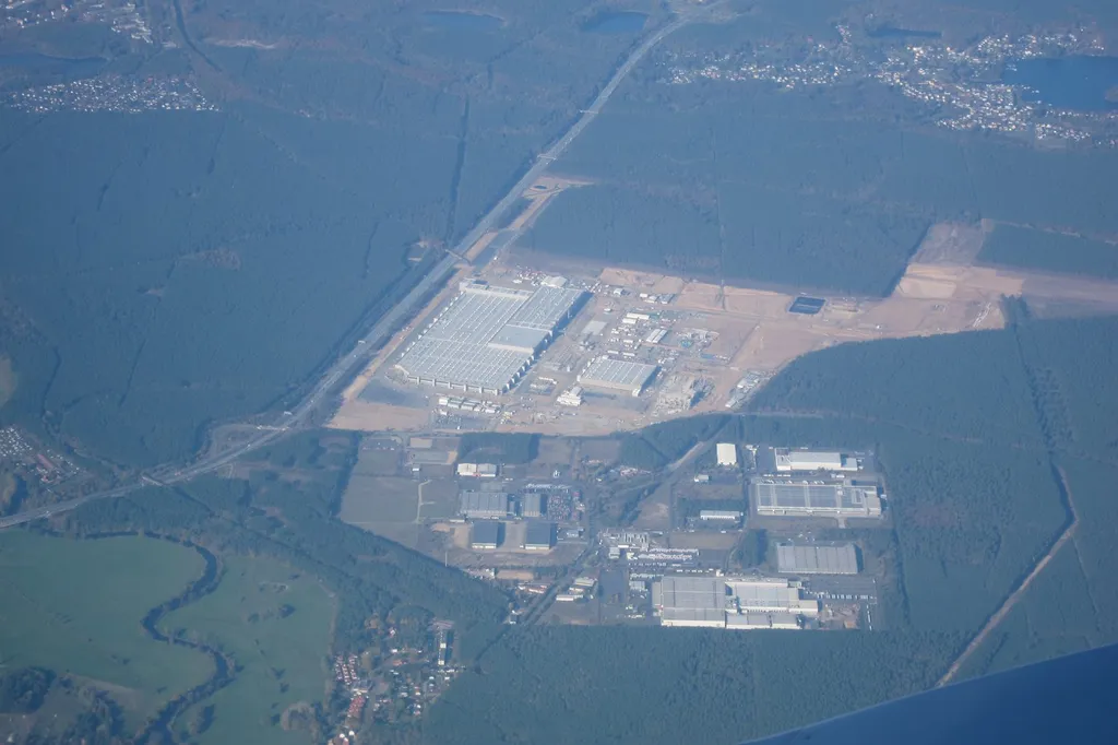 Aerial photograph of Tesla's Gigafactory Berlin-Brandenburg in Germany.