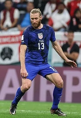 US men's national team captain Tim Ream, wearing the number 13 shirt, in action during the 2022 FIFA World Cup