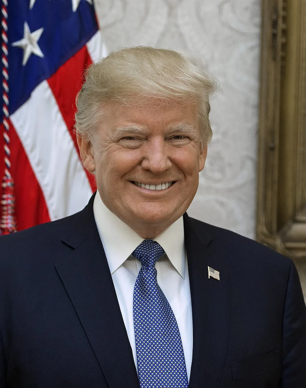 Official White House portrait of US President Donald Trump in front of the US flag
