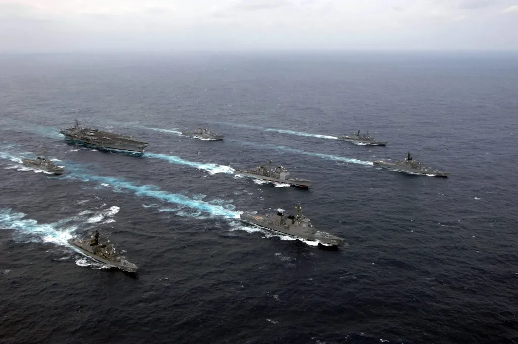 File photo: the US Navy aircraft carrier USS Ronald Reagan (CVN 76) and ships of her carrier strike group sail in formation at sea during an exercise.