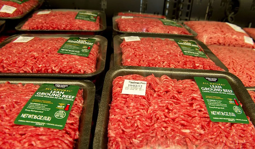 Trays of lean ground beef on display — USDA issued a Class I recall of 167,639lb of uninspected meat
