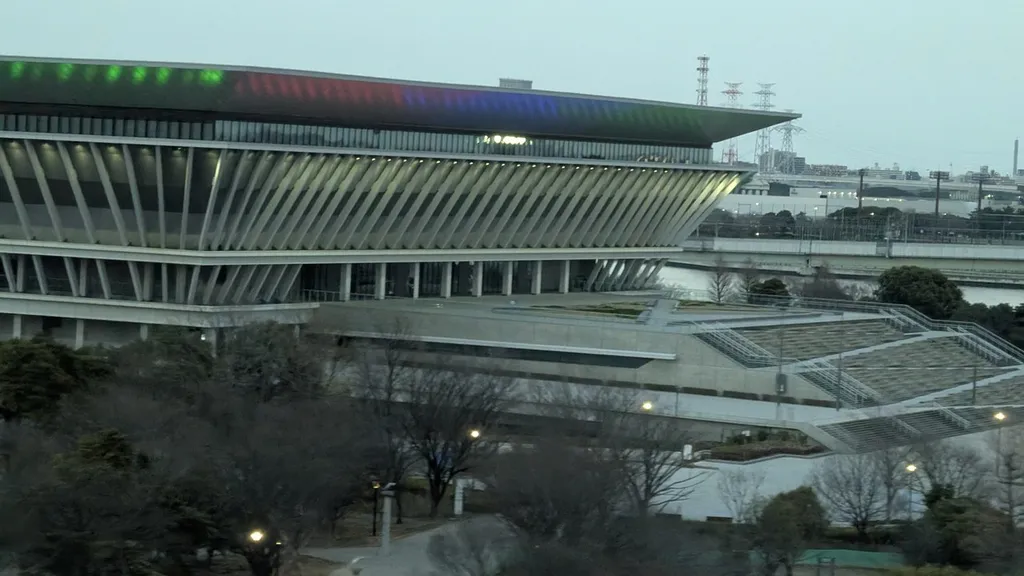 Exterior of the Tokyo Aquatics Centre in Tokyo, the venue for the 2026 Asian Games swimming events. Photo: Syced, via Wikimedia Commons (CC0).