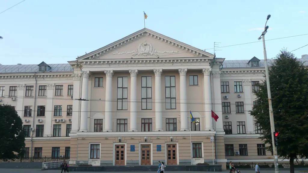 The Zaporizhzhia City Administration building in Zaporizhzhia, Ukraine